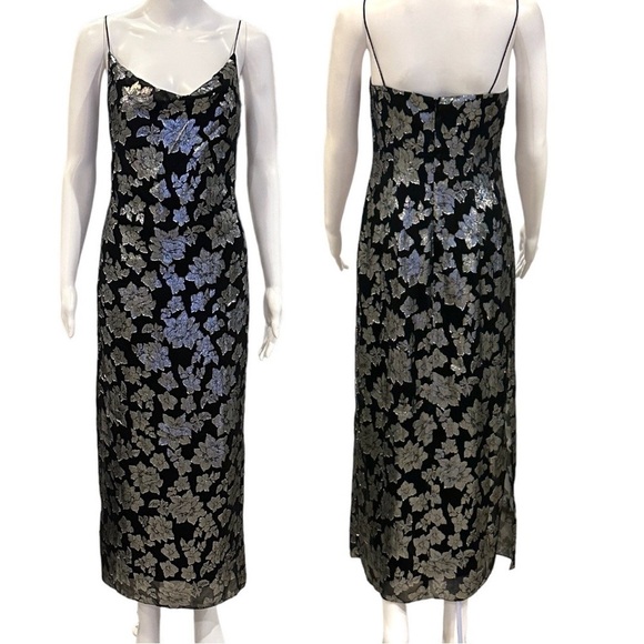 CLUB Monaco Jacquard Silk Metallic Silver Slip MIDI Dress NWT size 6 - Picture 8 of 10